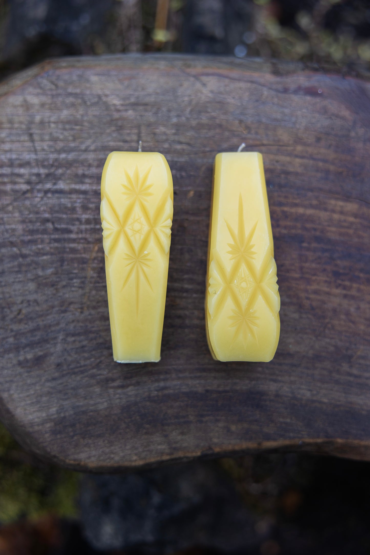 The Crystal Taper & Tombstone Beeswax Candles Set of 2