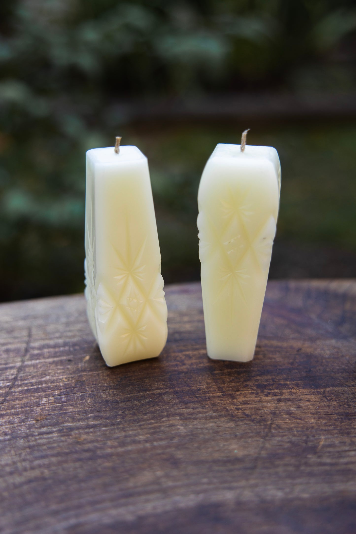 The Crystal Taper & Tombstone Beeswax Candles Set of 2